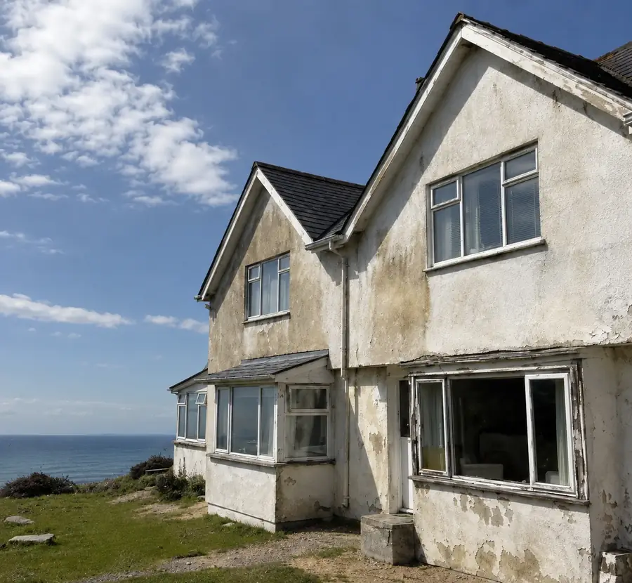 Weathered house exterior before repaint