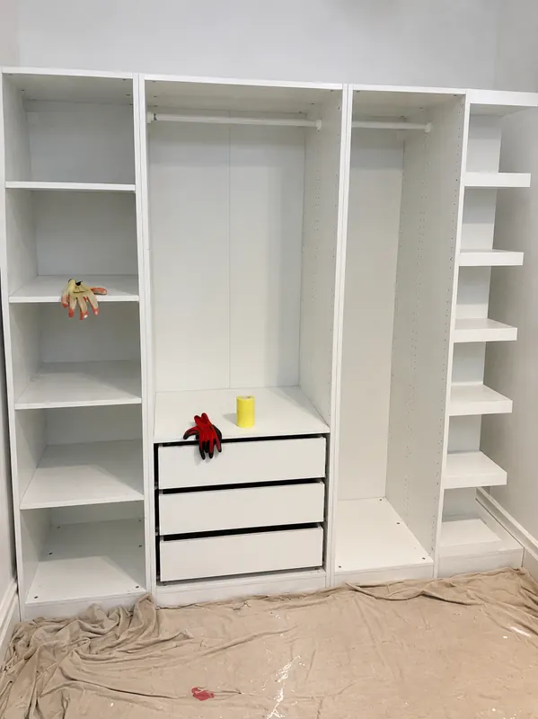 Fitted wardrobe interior, in progress